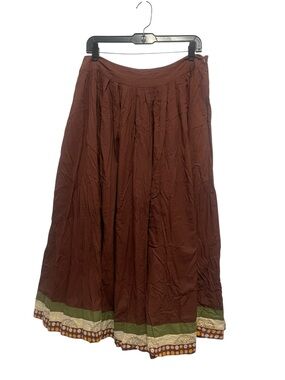 Globus Size M Brown Boho-Style Maxi Skirt colorful patterned hem trim.